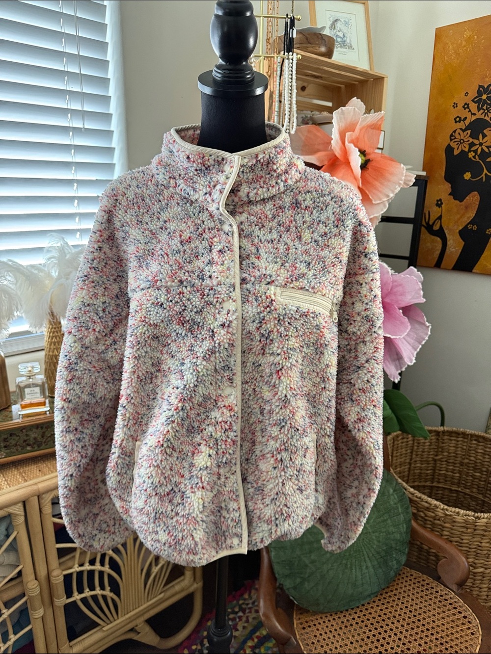 Offline Aerie Speckled Confetti Chunky Fleece Snap Up Teddy Jacket